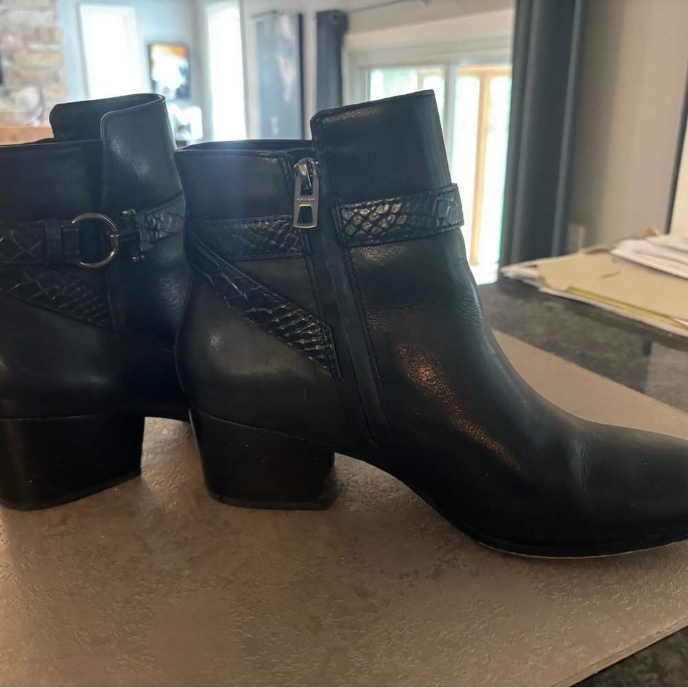 Coach Black Ankle Boots with Chunky Heel and Decorative Straps